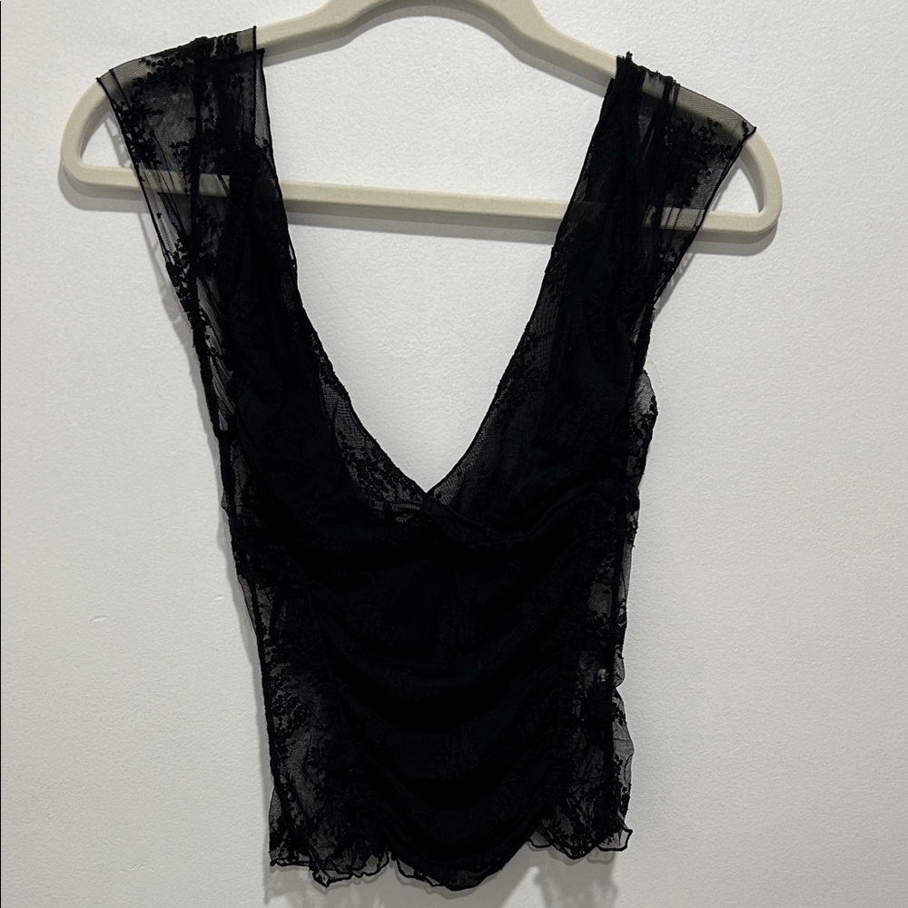 Free People Black Sheer Lace V-Neck Camisole